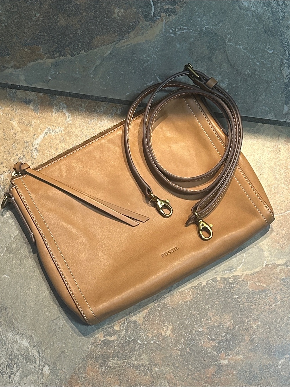Fossil Tan Leather Crossbody Bag